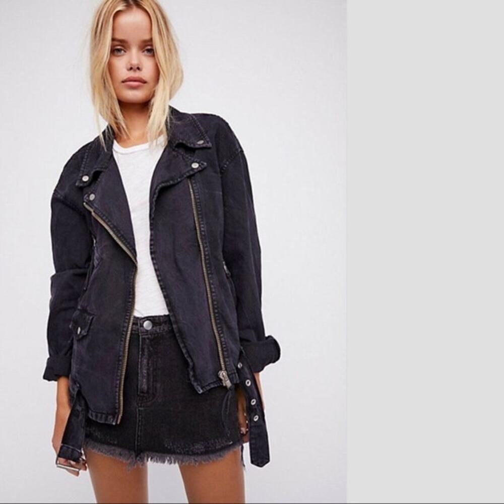 Free People Rebel Oversized Denim Motorcycle Jacket